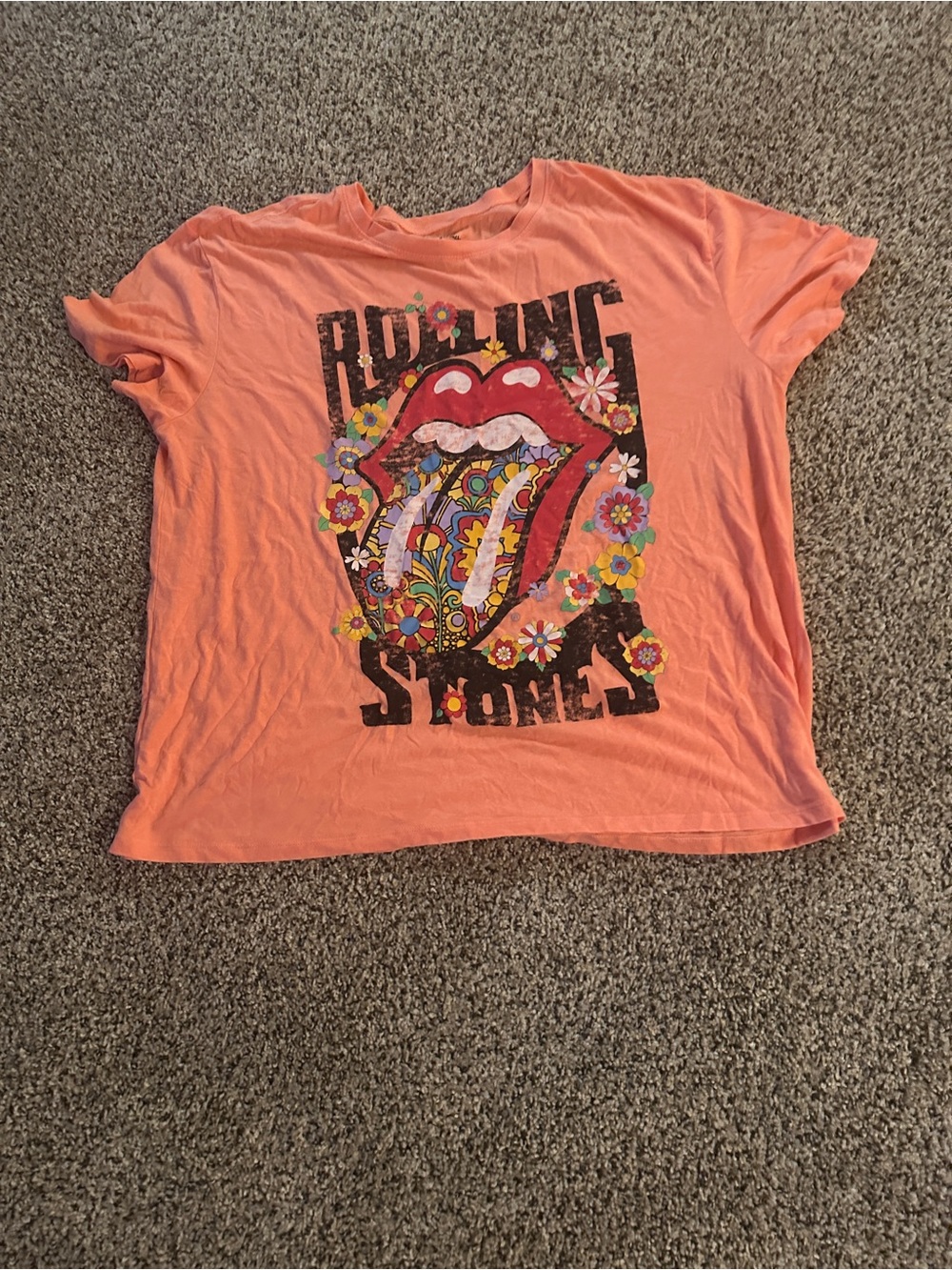 the Rolling Stones Coral Graphic Tee with Floral Tongue Logo